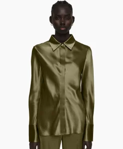 Joseph Blouse Brunel Silk Satin Olijf