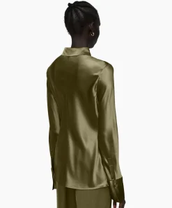 Joseph Blouse Brunel Silk Satin Olijf