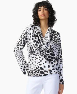 Joseph Ribkoff Blouse Lange Mouw Print Wikkel Zwart Dessin