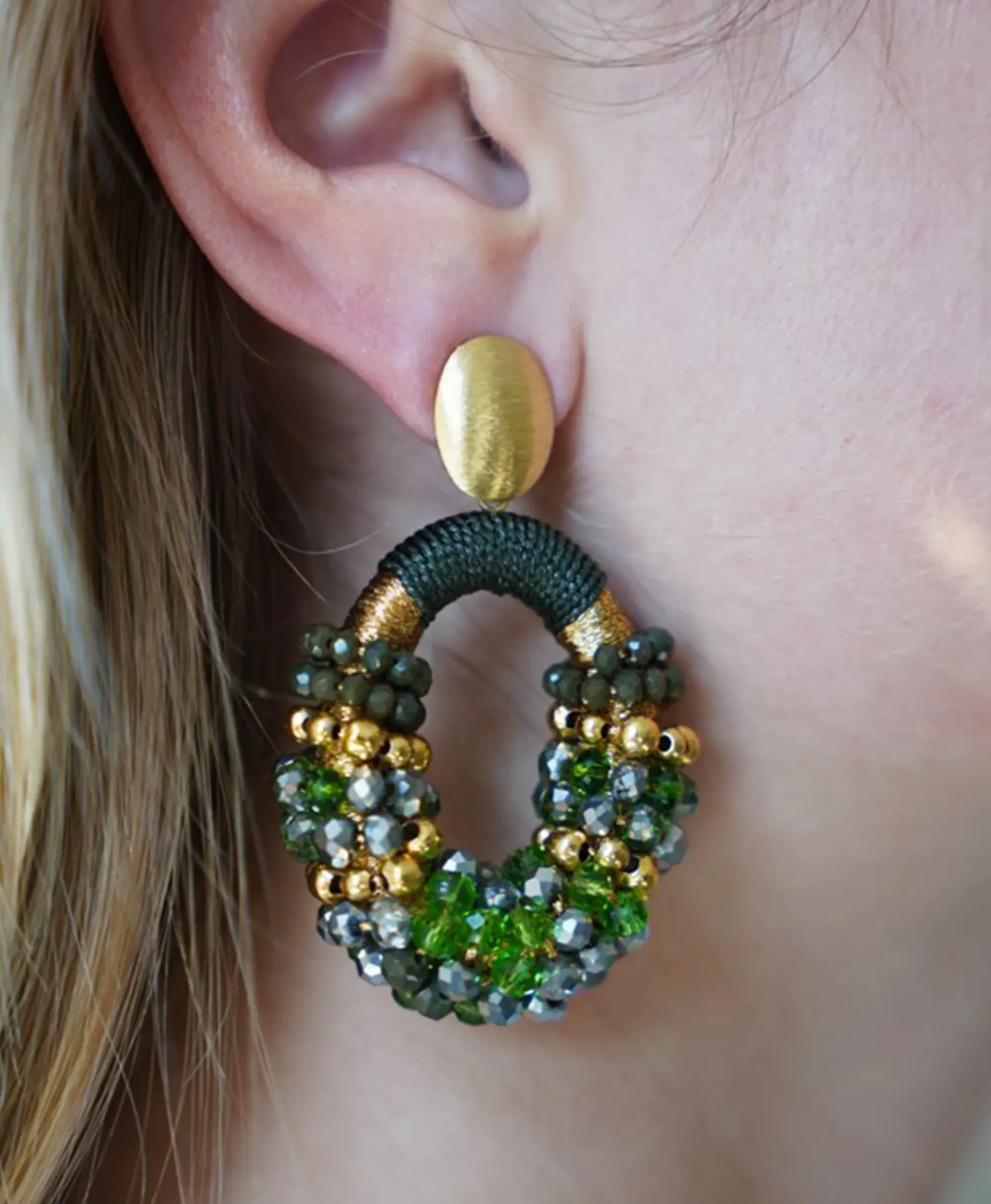 Lott. Gioielli Oorbellen Ce Gb Combi Oval M Gold Stripes Groen