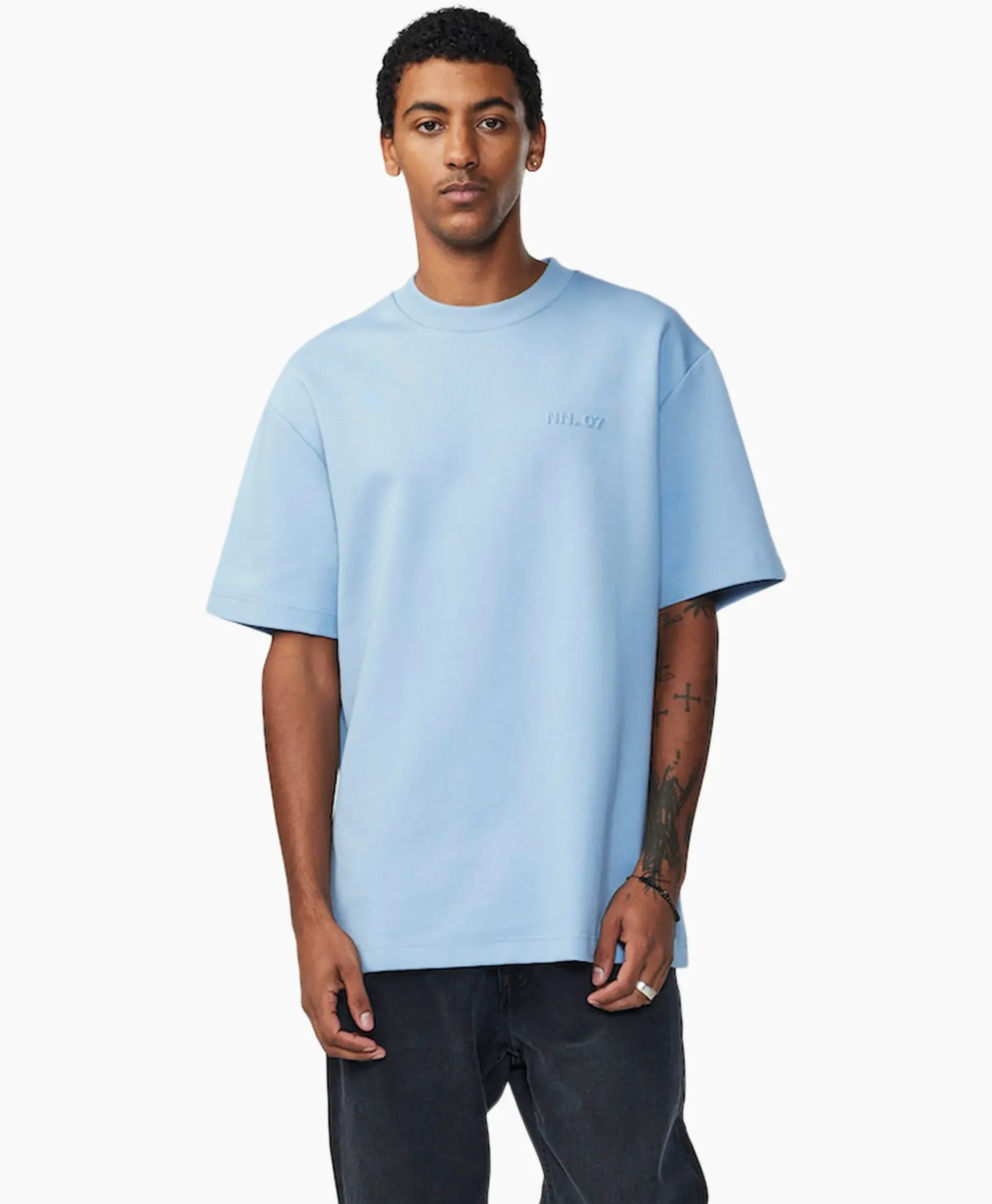 Nn07 T-Shirt Nat Logo Tee Licht Blauw