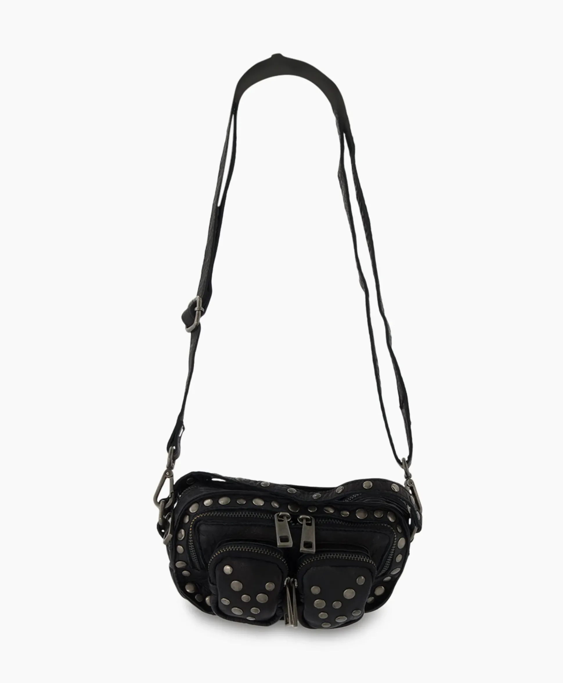 Nunoo Bags Crossbody Tas Helena Rivet Washed Black Zwart