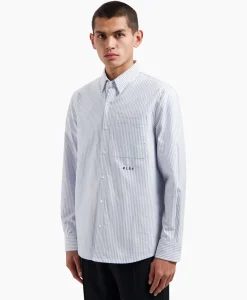 Olaf Hussein Overhemd Oxford Stripe Blauw