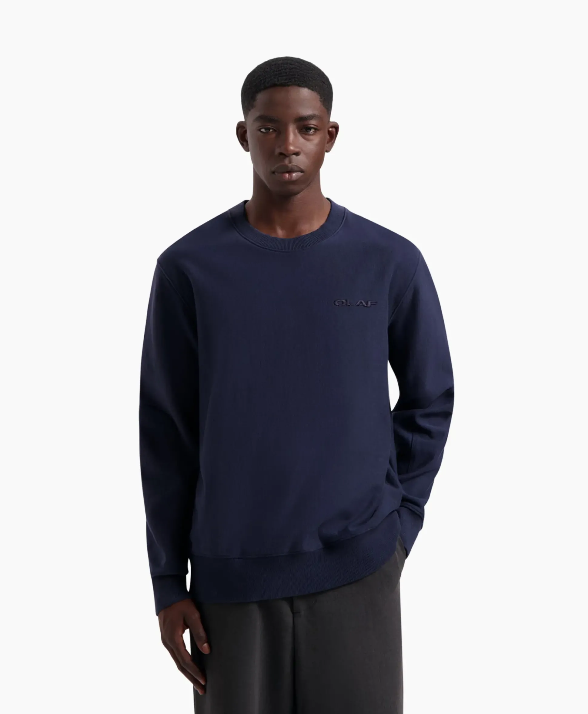 Olaf Hussein Sweater Logo Crewneck Donker Blauw