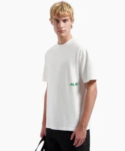 Olaf Hussein T-Shirt Korte Mouw Watercolor Logo Slub Off White