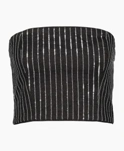 Rotate Top Sequin Twill Crop Zwart