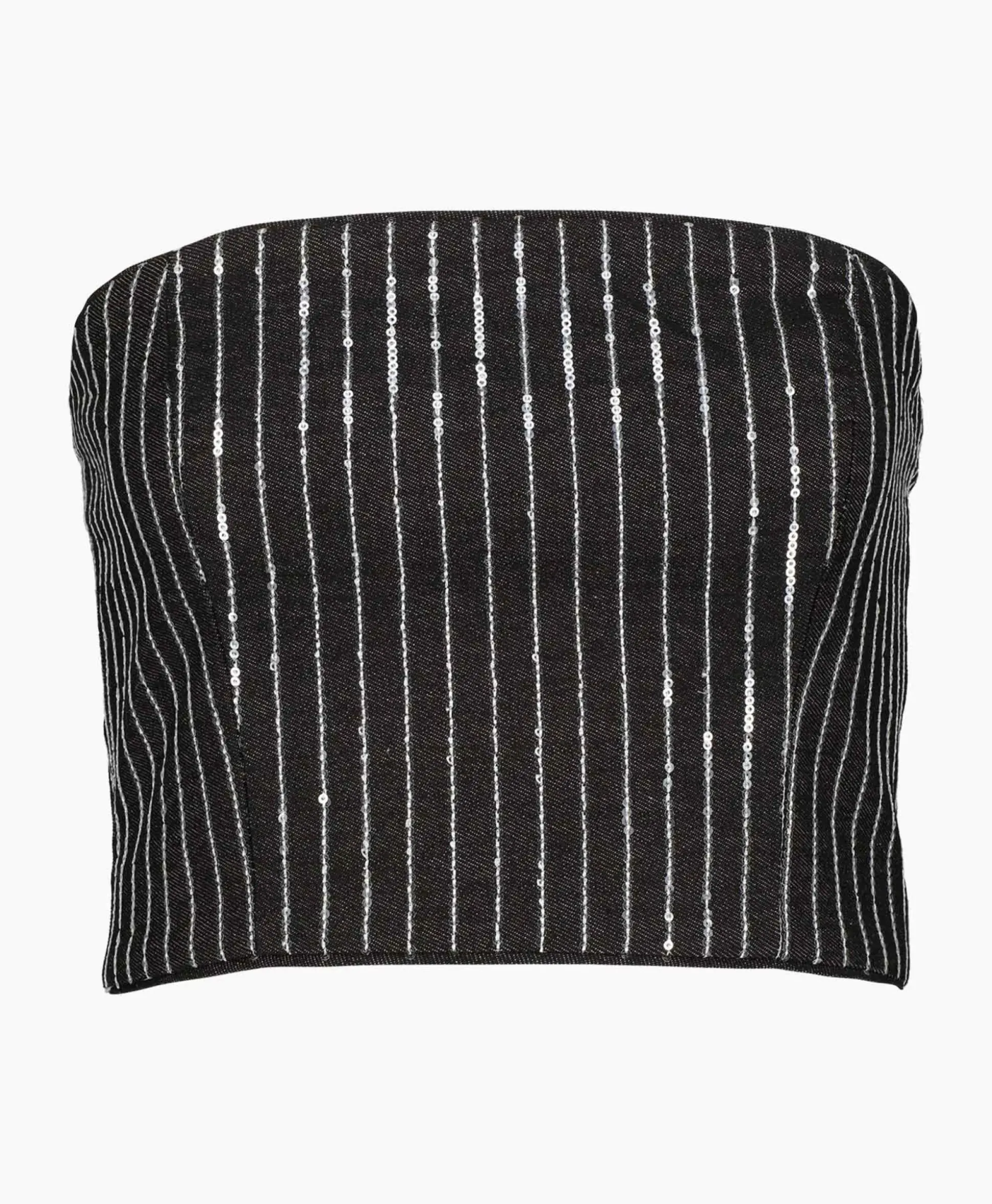 Rotate Top Sequin Twill Crop Zwart