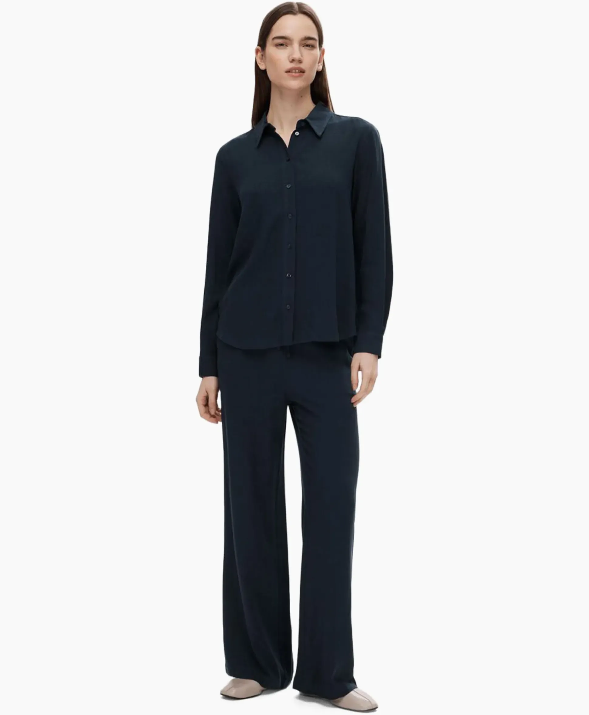 Selected Femme Broek Viva-Gulia Mw Long Linen Pant No Donker Blauw