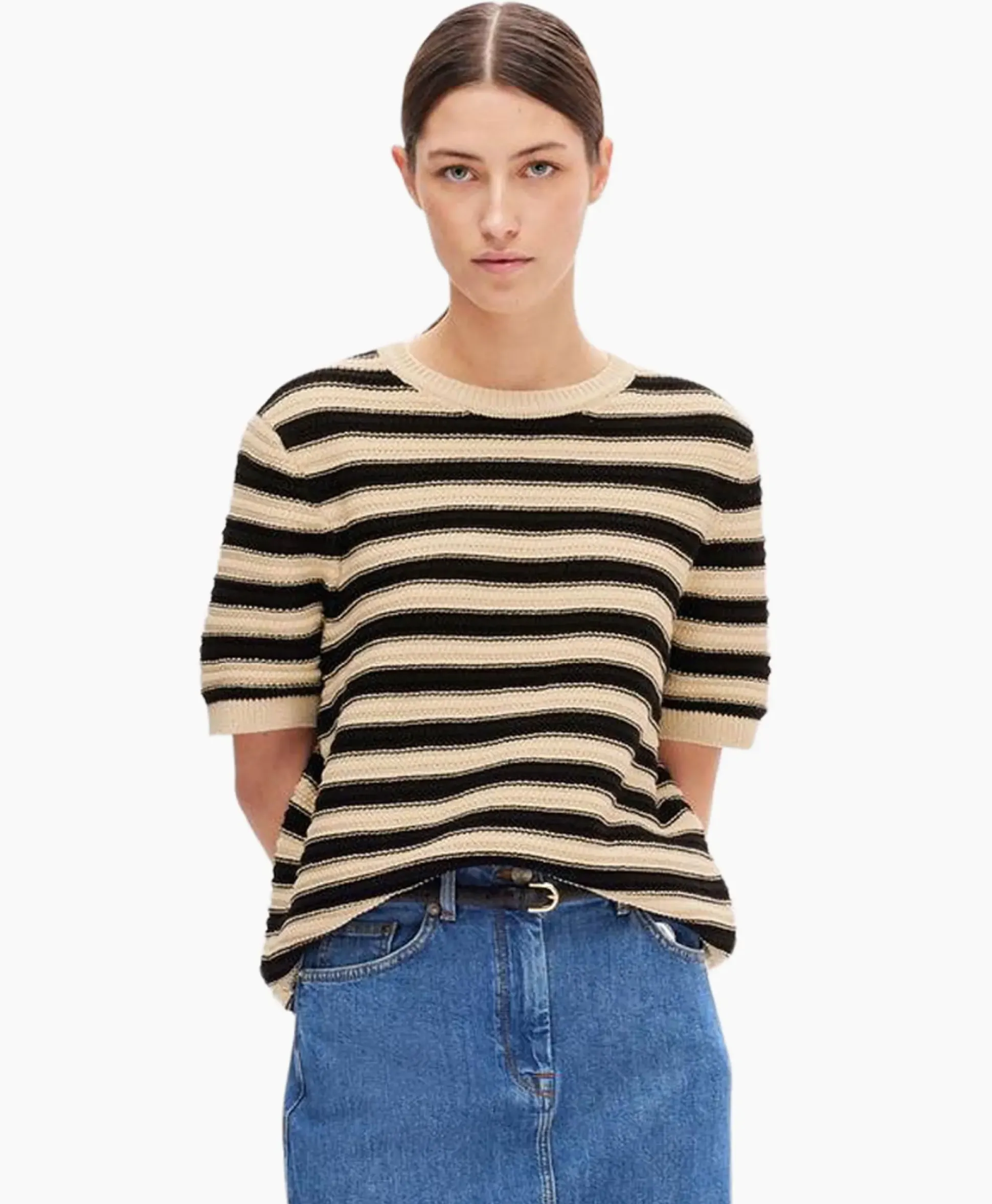 Selected Femme Pullover Dora Ss Knit O-Neck Goud