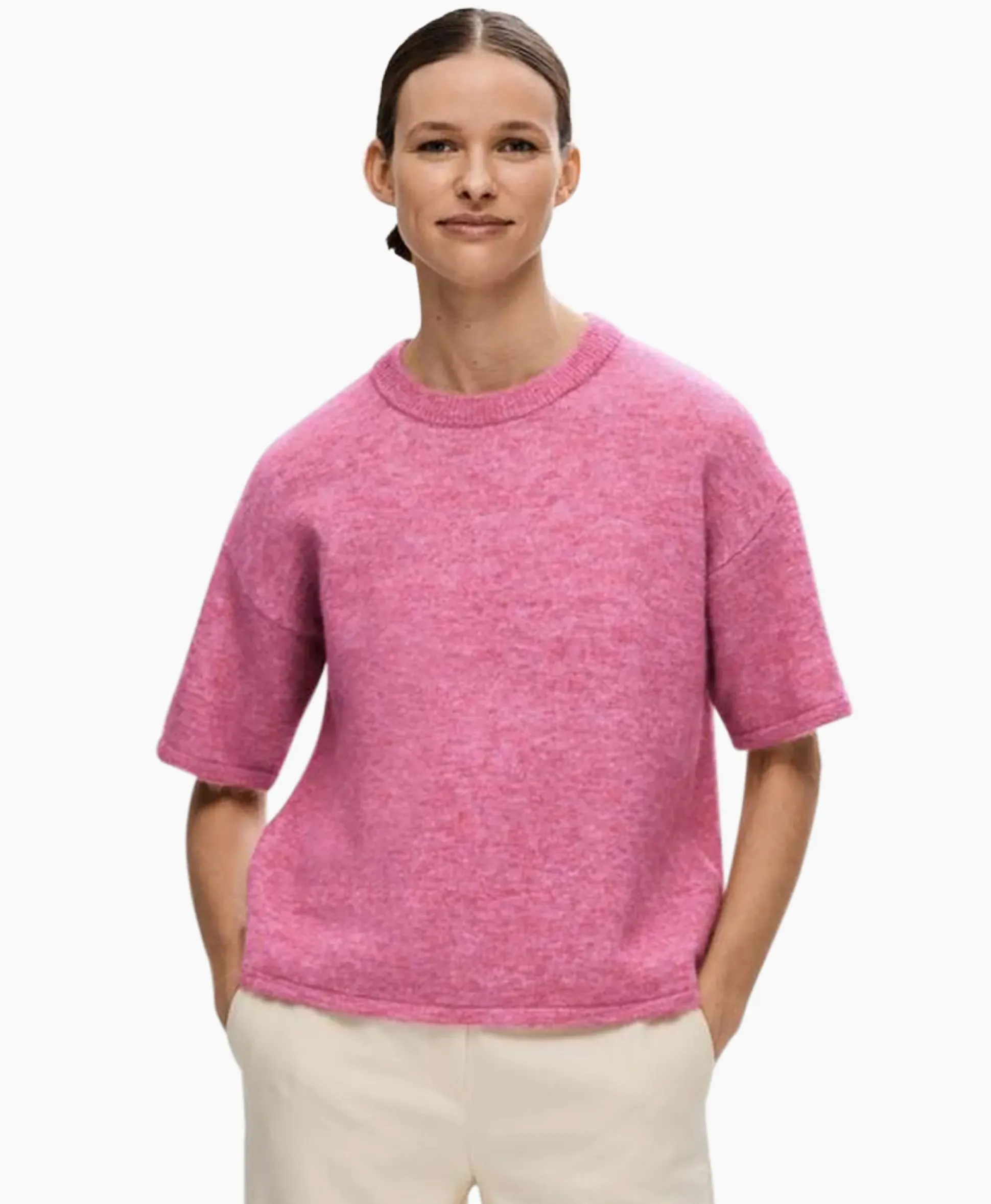 Selected Femme Pullover Maline-Liliana 2/4 Knit O-Neck N Roze