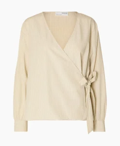 Selected Femme Top Millie Ls Striped Wrap B Goud