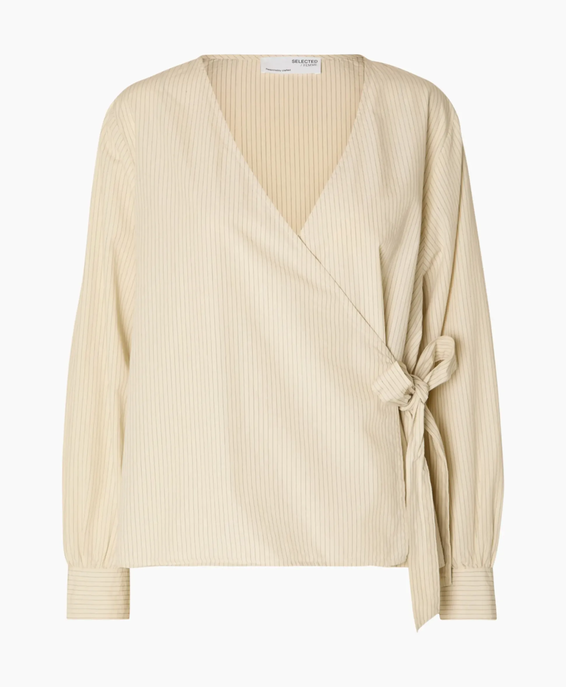 Selected Femme Top Millie Ls Striped Wrap B Goud