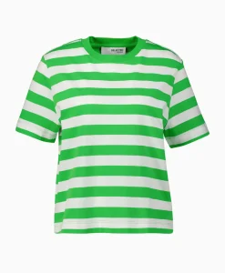 Selected Femme T-Shirt Korte Mouw Essential Ss Striped Boxy Tee N Groen