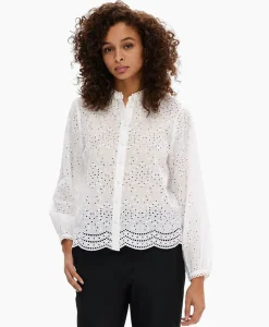 Selected Femme T-Shirt Korte Mouw Tatiana L/S Embr Shirt Noos Wit