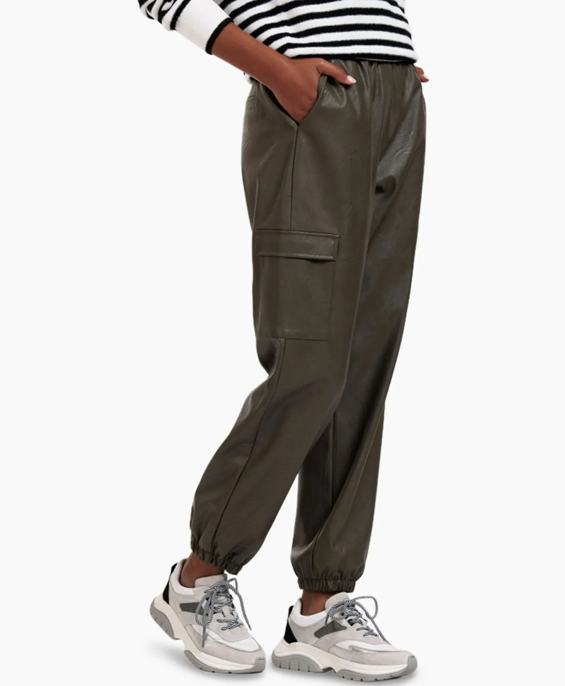 Studio Anneloes Broek Evi Leather Cargo Trousers Bruin Dessin