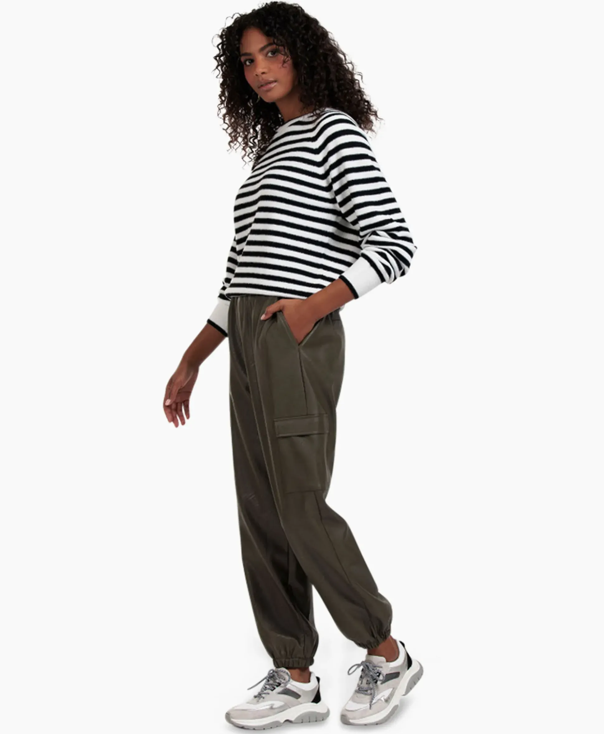 Studio Anneloes Broek Evi Leather Cargo Trousers Bruin Dessin