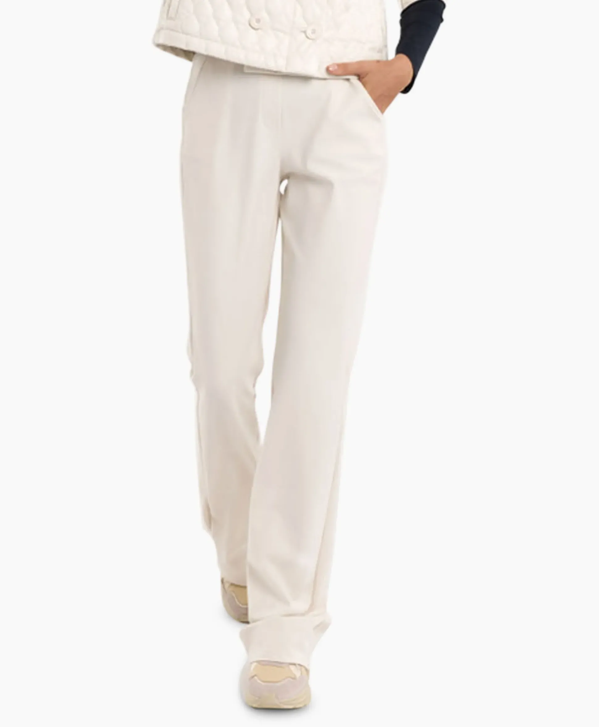 Studio Anneloes Broek Flair Long Shiny Bnd Trousers Off White