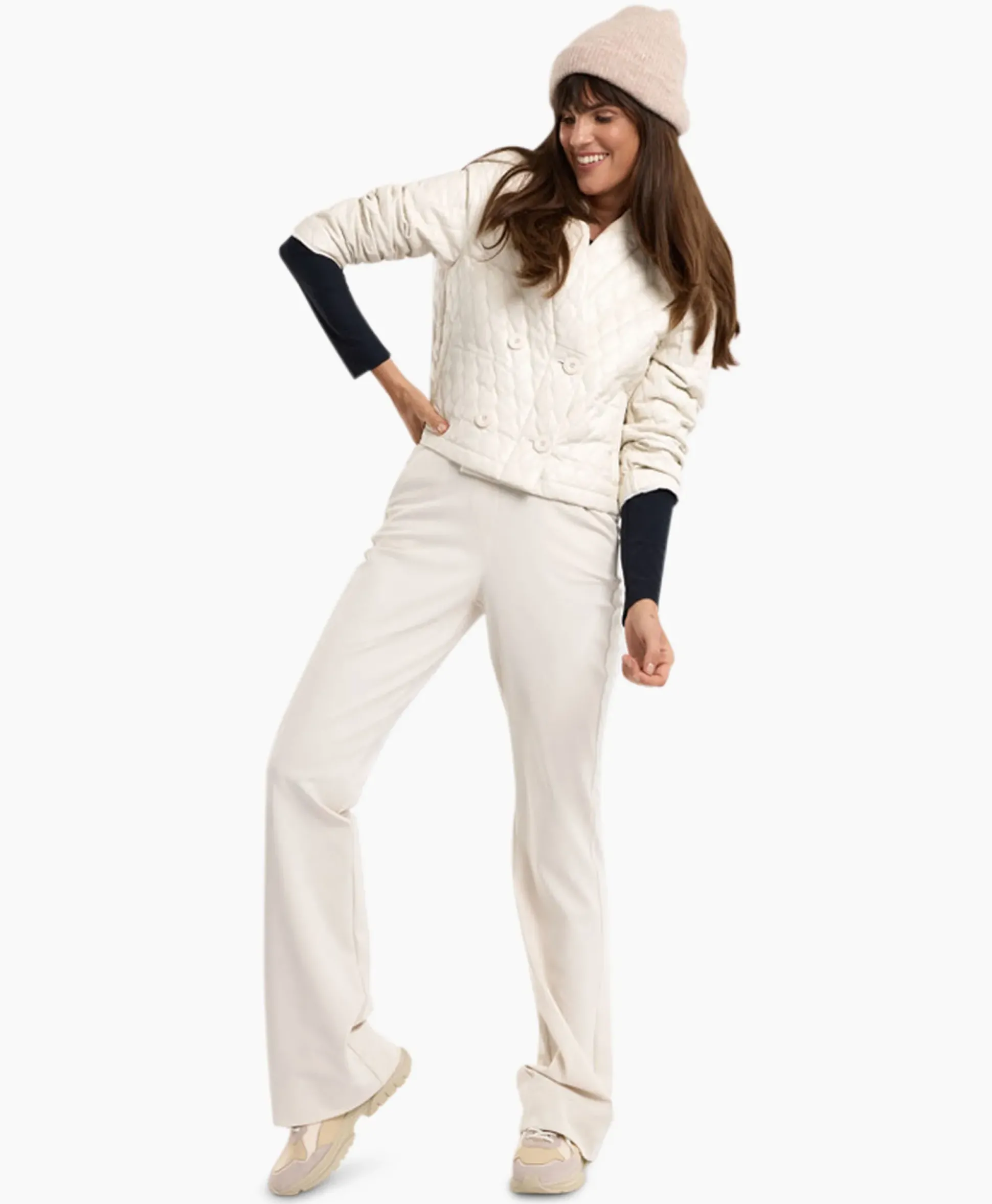 Studio Anneloes Broek Flair Long Shiny Bnd Trousers Off White