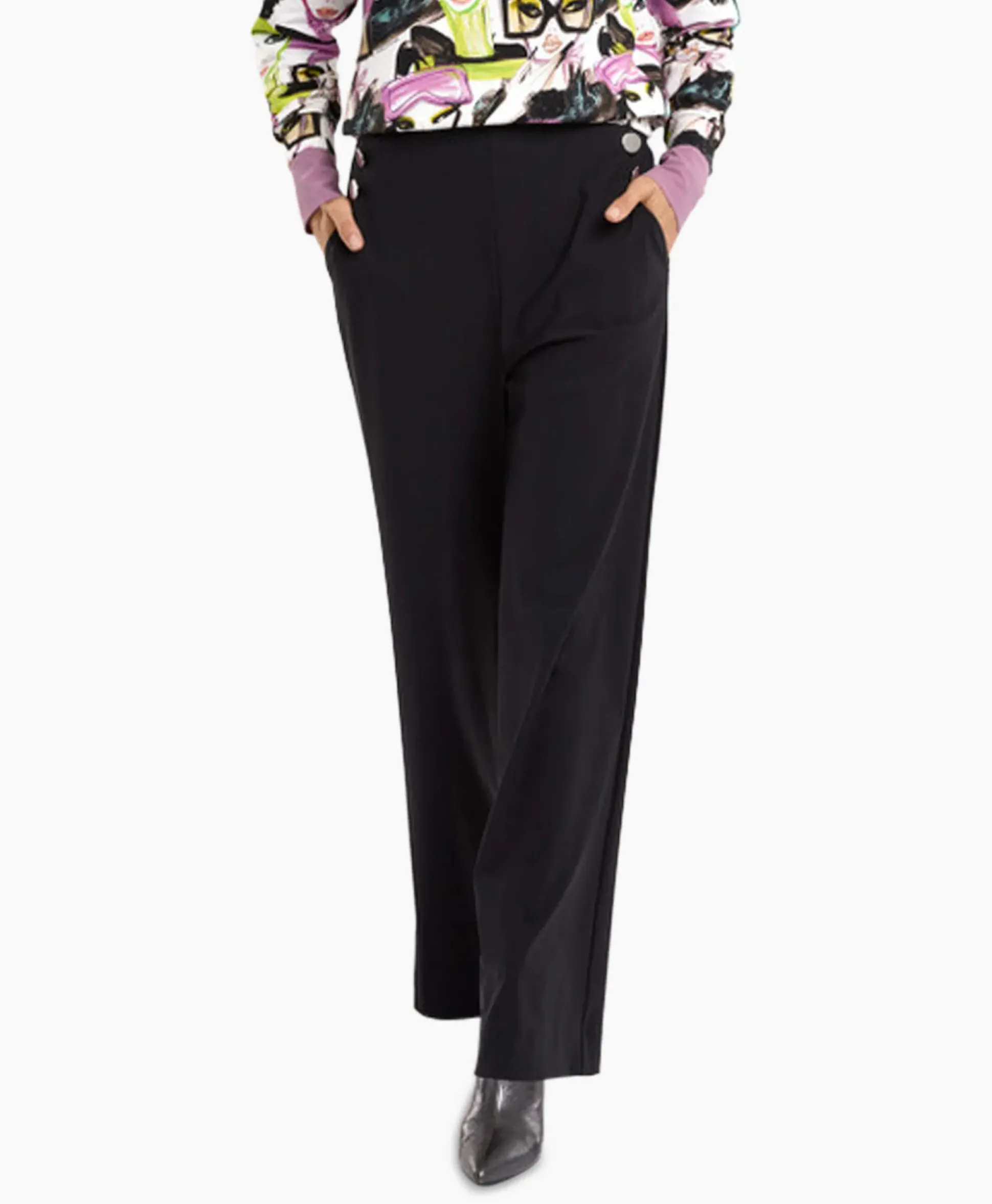 Studio Anneloes Broek Jessy Bonded Button Trousers Zwart Dessin