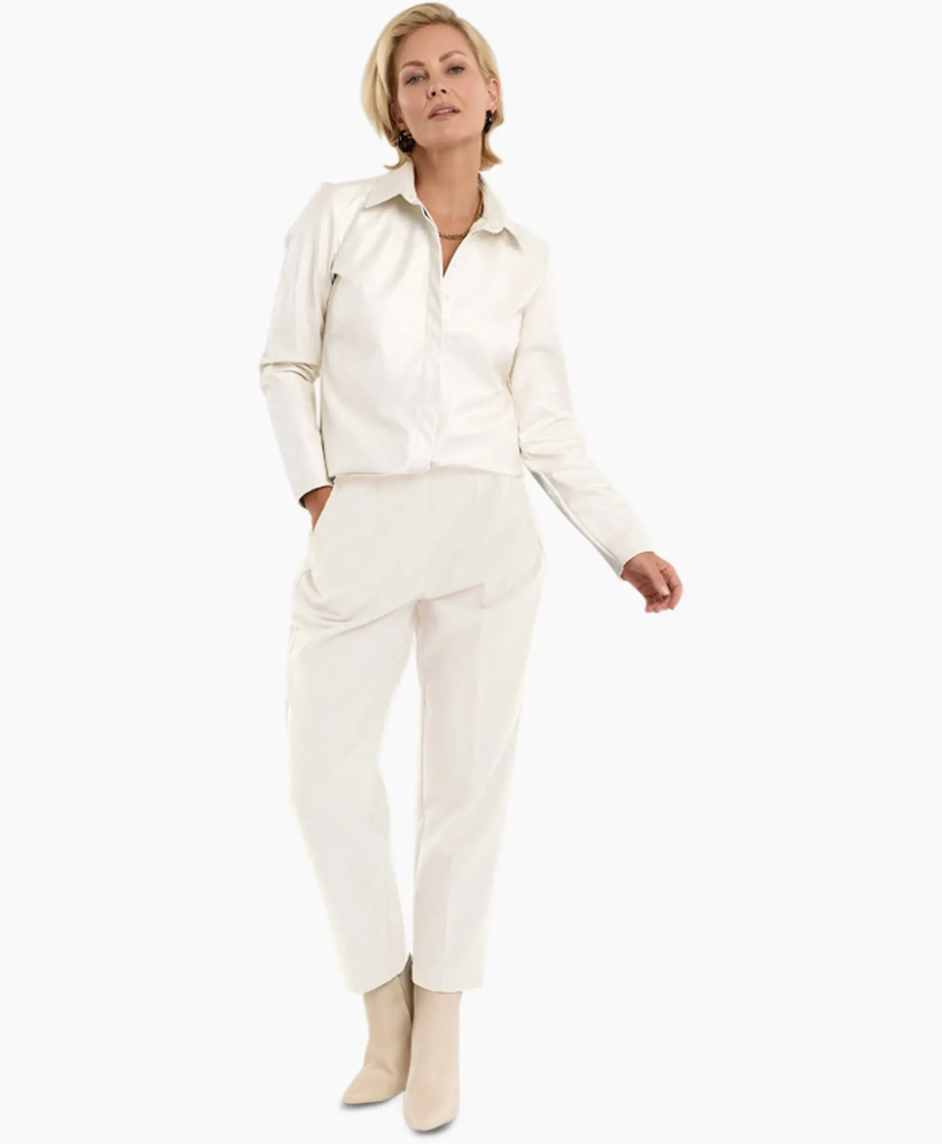 Studio Anneloes Broek Nine Shiny Bonded Trousers Off White