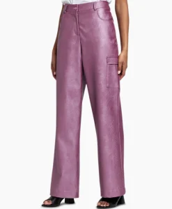 Studio Anneloes Broek Selina Metallic Leather Trousers Paars
