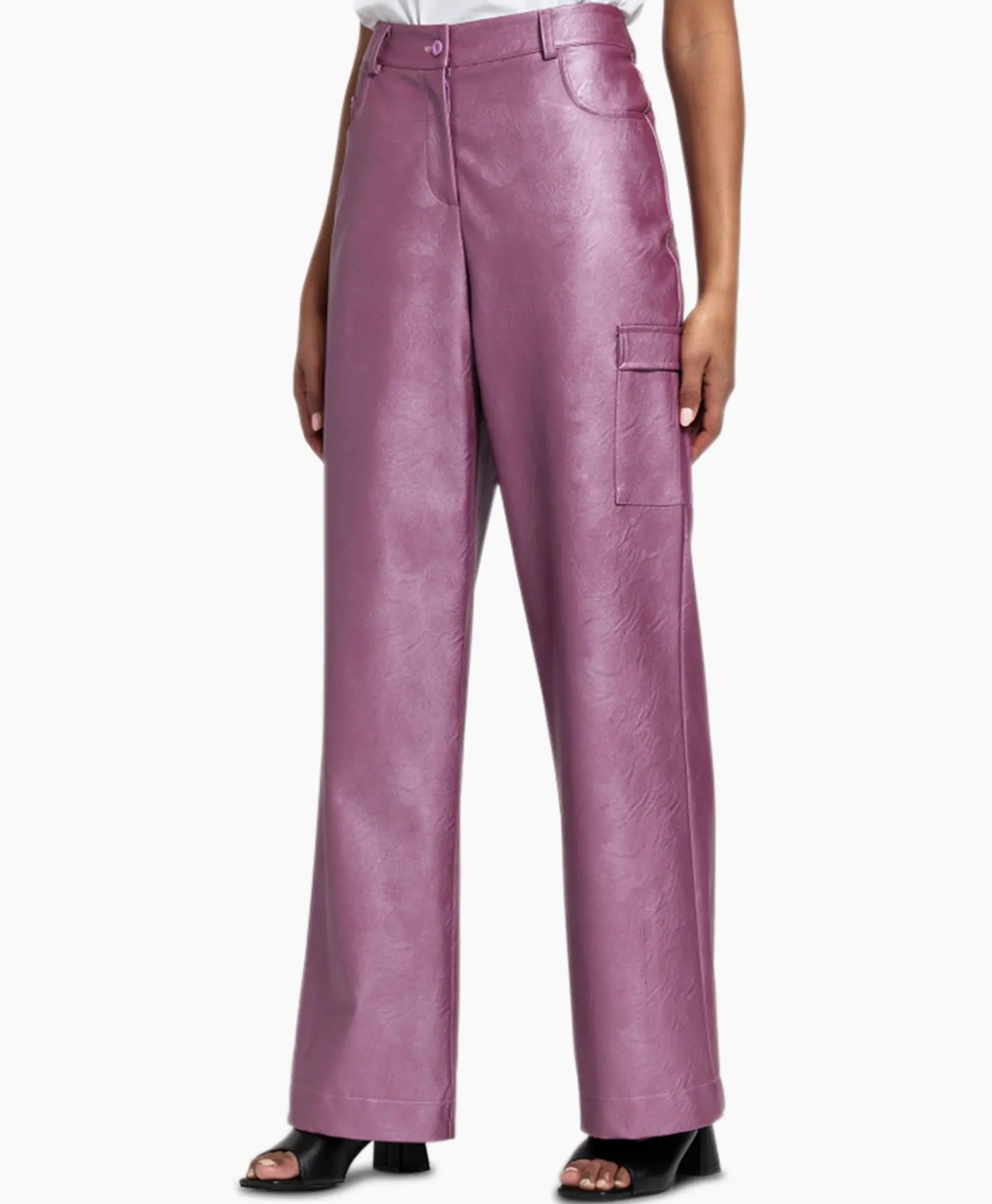 Studio Anneloes Broek Selina Metallic Leather Trousers Paars