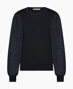 Studio Anneloes Pullover Deana Flower Broderie Donker Blauw