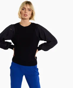 Studio Anneloes Pullover Deana Flower Broderie Donker Blauw