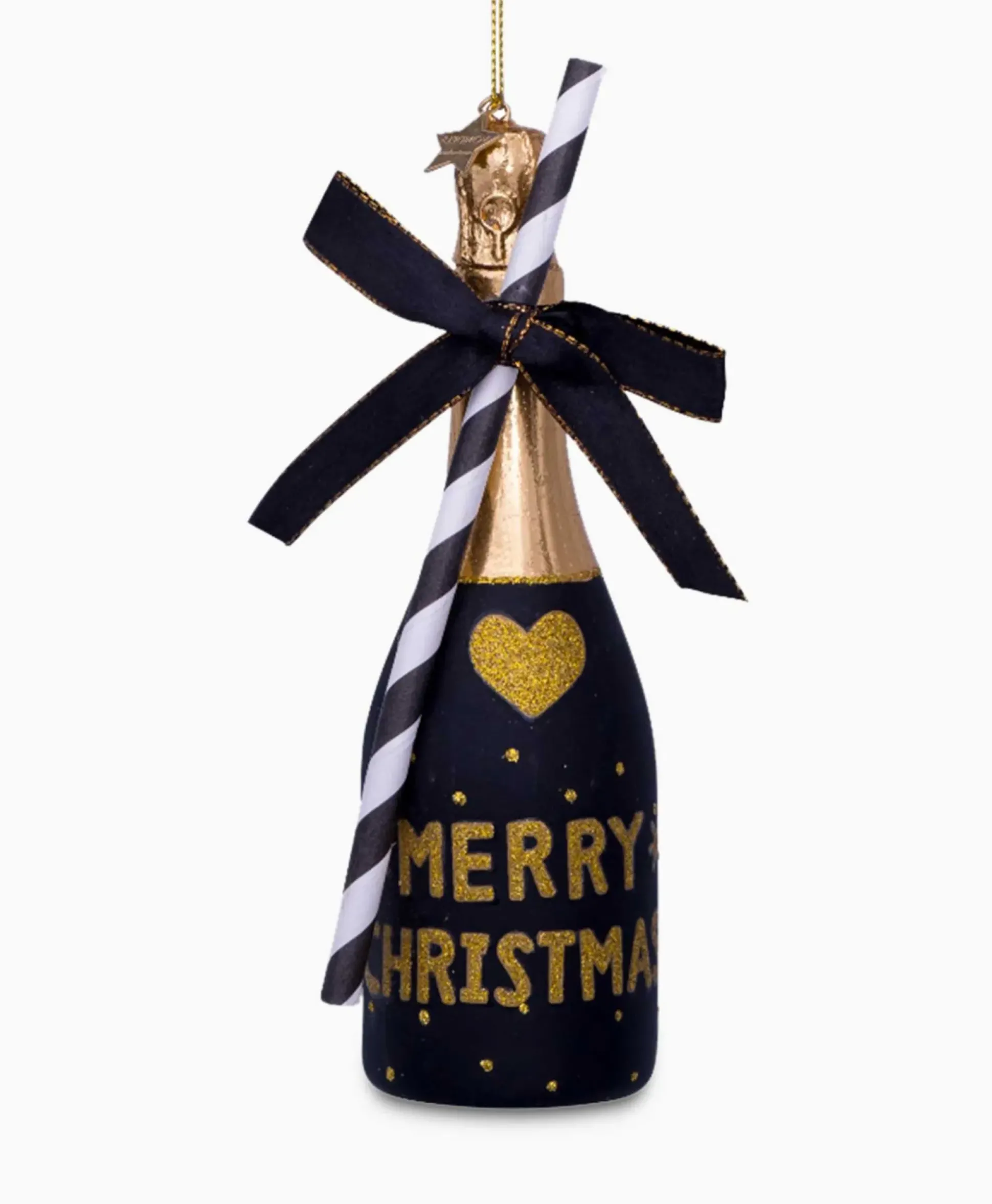 Vondels Vondels Kerstbal Champagne Fles Zwart