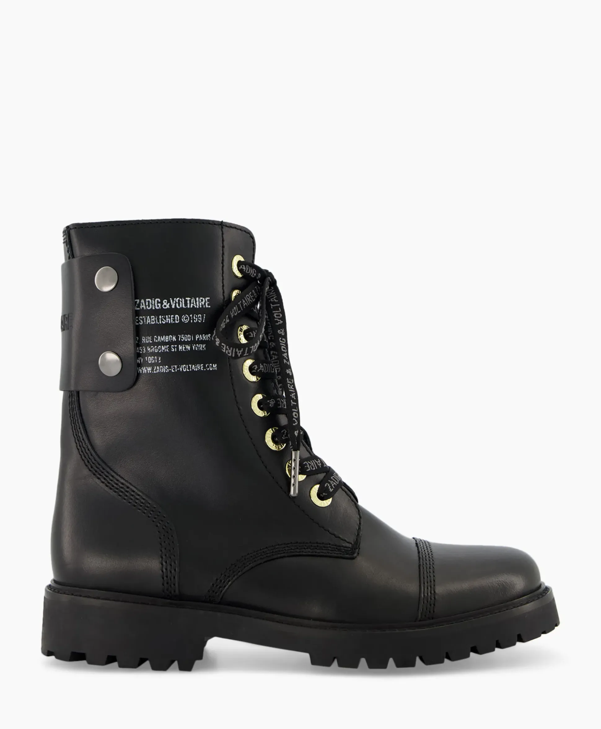 Zadig & Voltaire Enkellaars Joe Smooth Cowskin + Side Prin Zwart