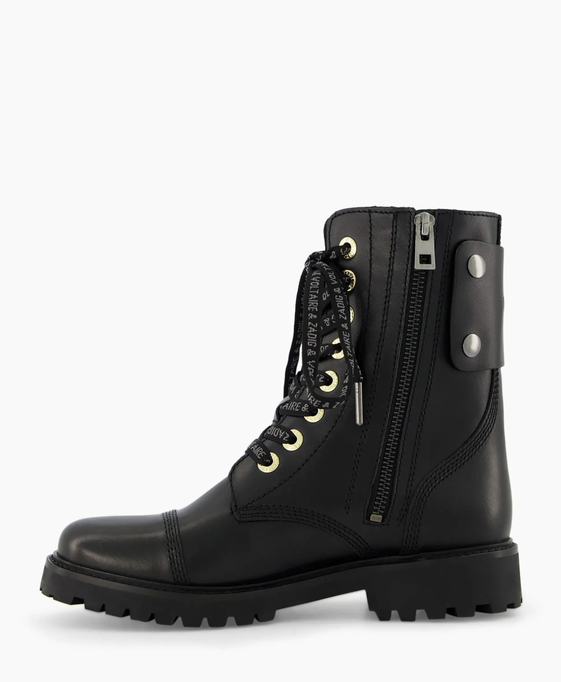 Zadig & Voltaire Enkellaars Joe Smooth Cowskin + Side Prin Zwart