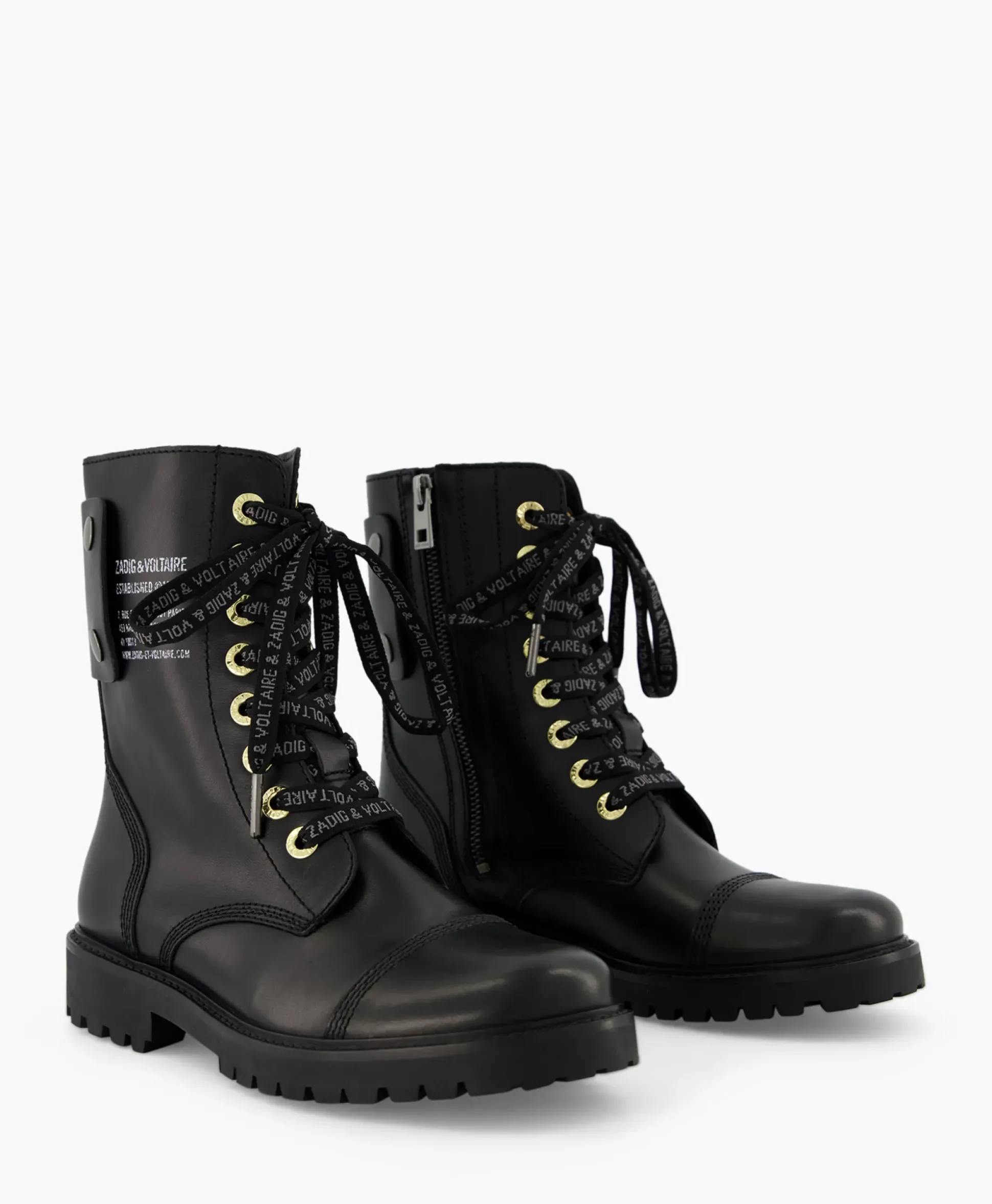 Zadig & Voltaire Enkellaars Joe Smooth Cowskin + Side Prin Zwart