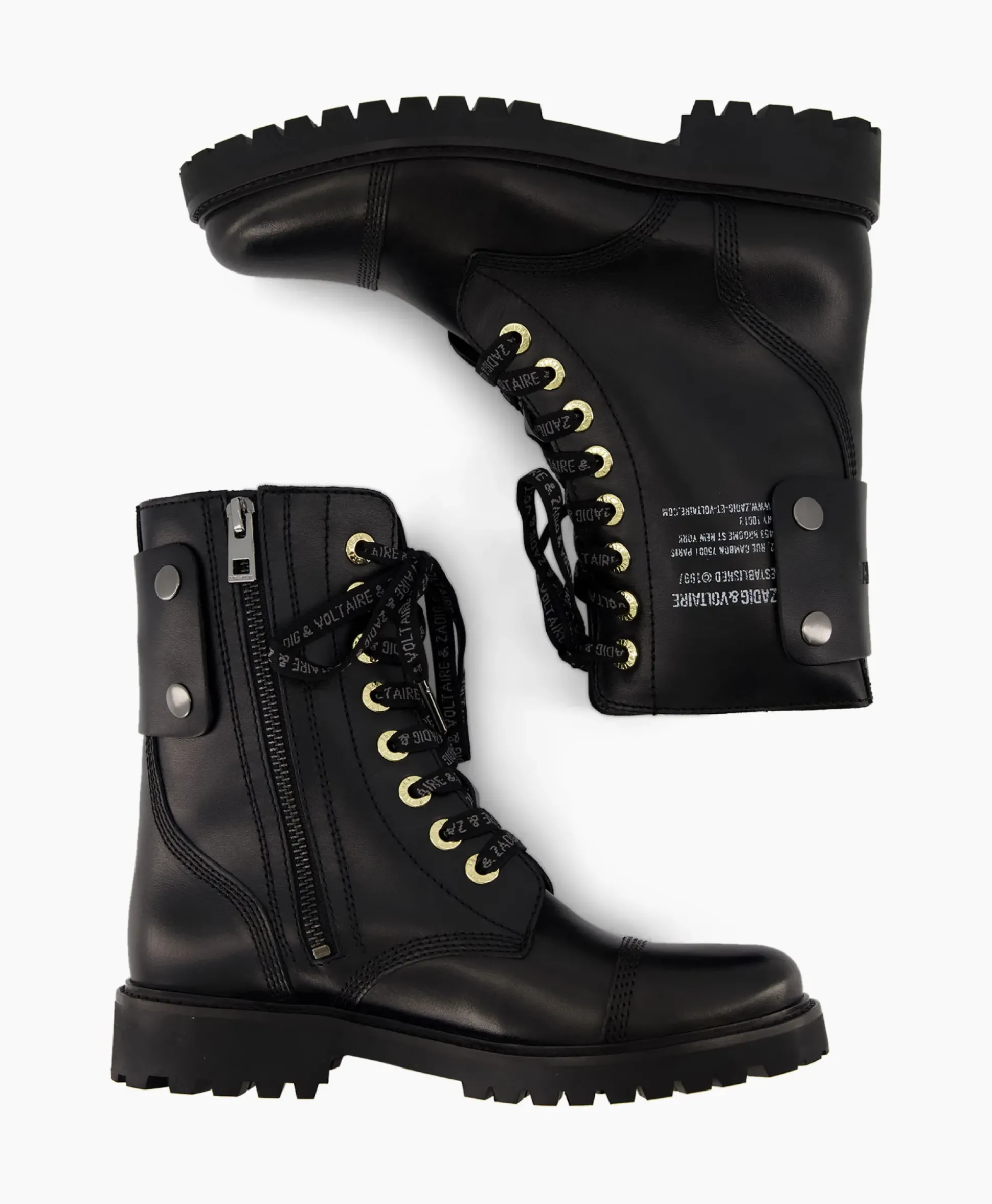 Zadig & Voltaire Enkellaars Joe Smooth Cowskin + Side Prin Zwart