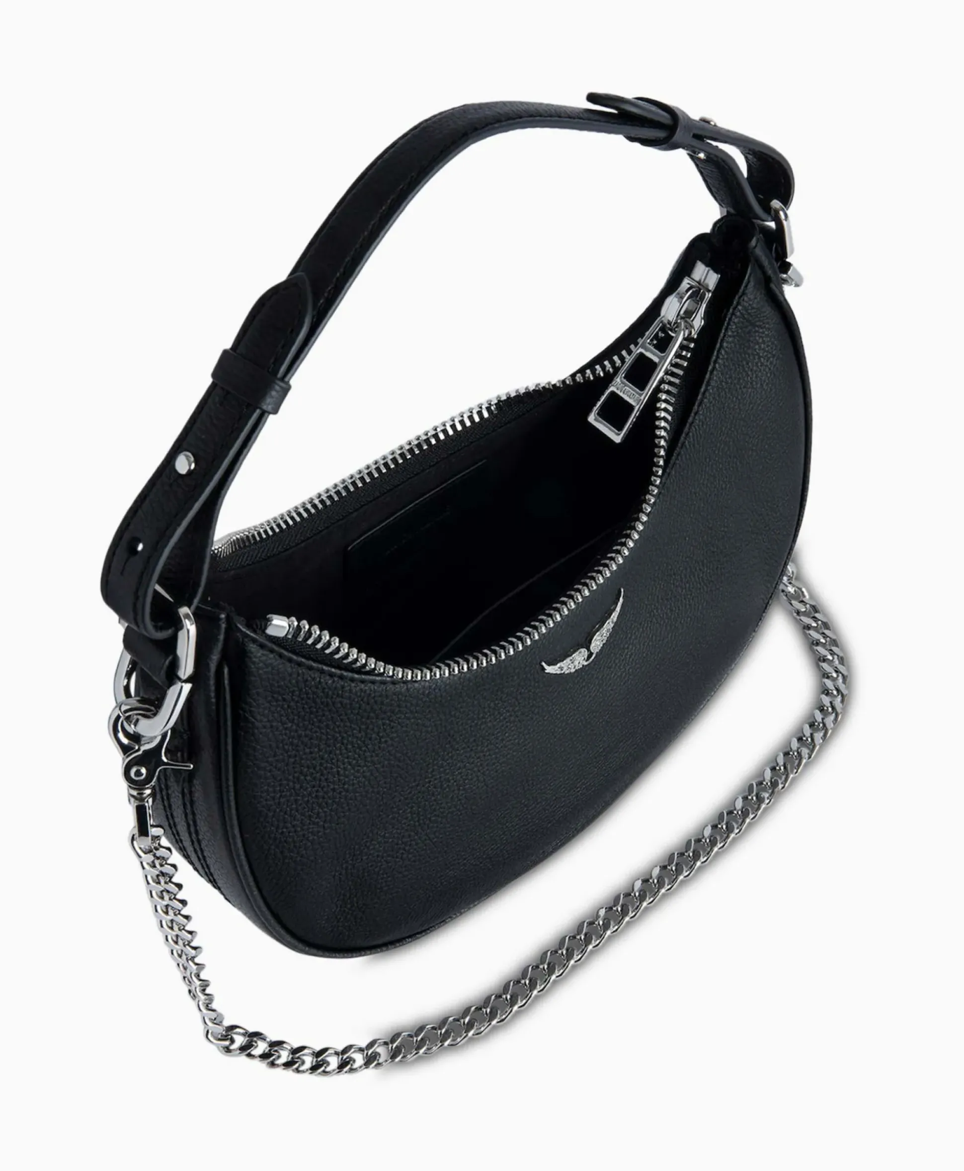 Zadig & Voltaire Schouder / Hand Tas Moonrock Grained Leather Zwart
