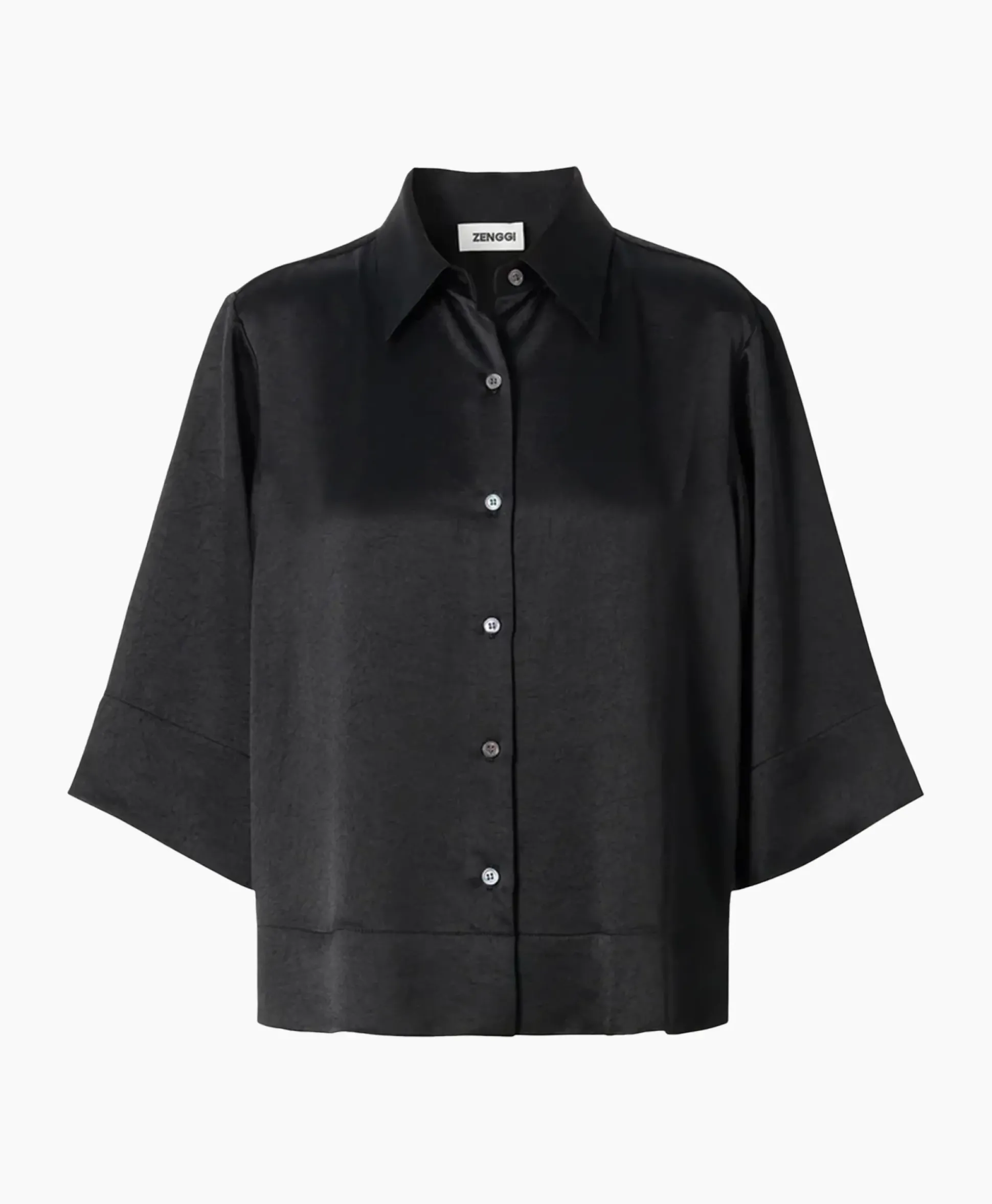 Zenggi Blouse Sating Short Sleeve Zwart