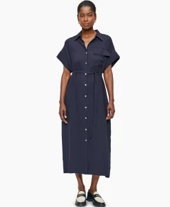 Zenggi Maxi Jurk Fluid Shirt Donker Blauw