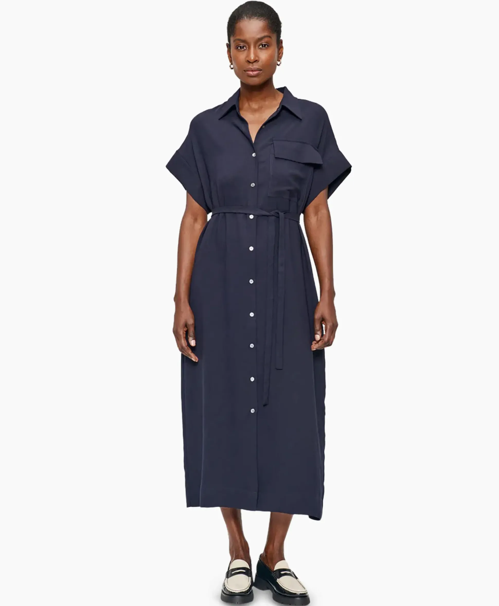 Zenggi Maxi Jurk Fluid Shirt Donker Blauw