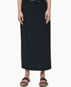 Zenggi Midi Rok Tropical Wool Straight Zwart