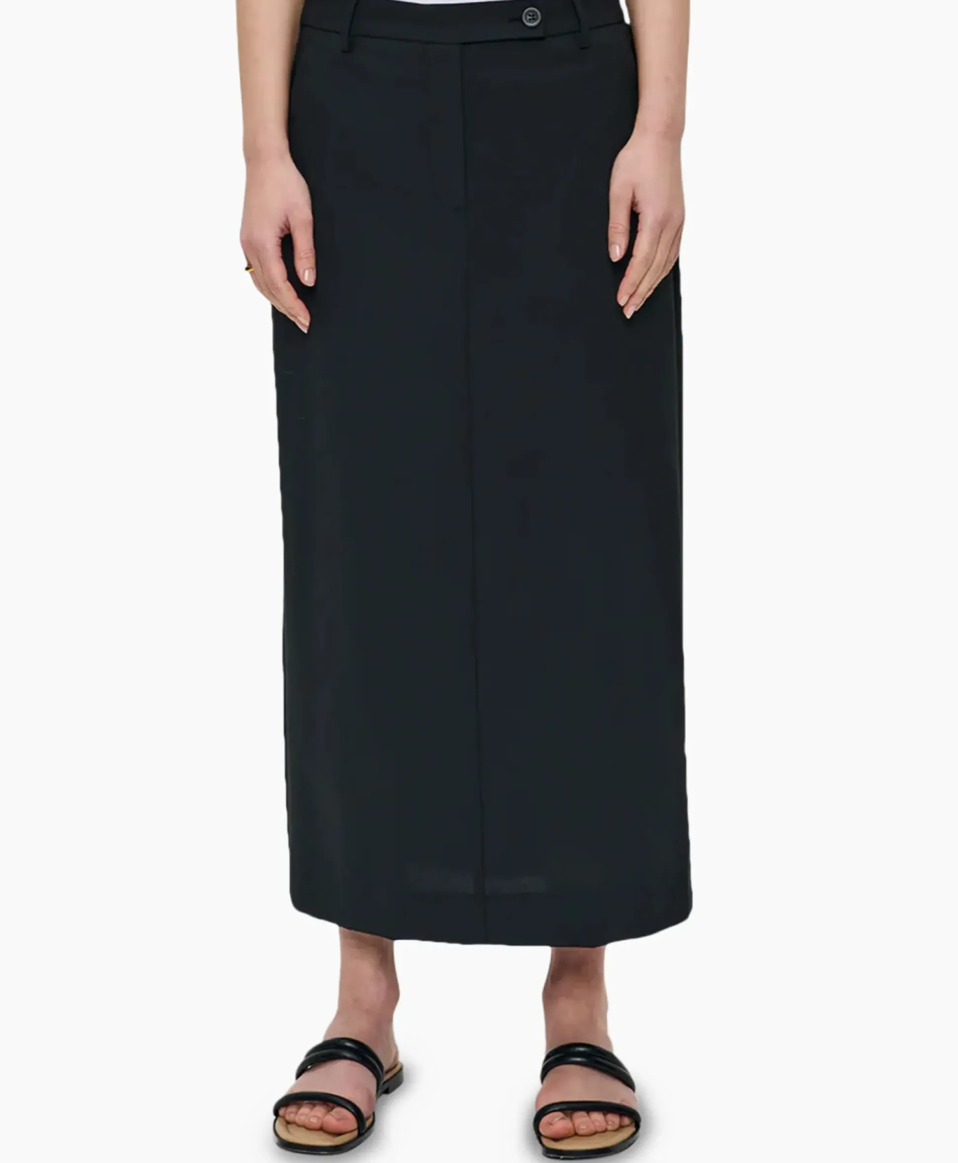 Zenggi Midi Rok Tropical Wool Straight Zwart
