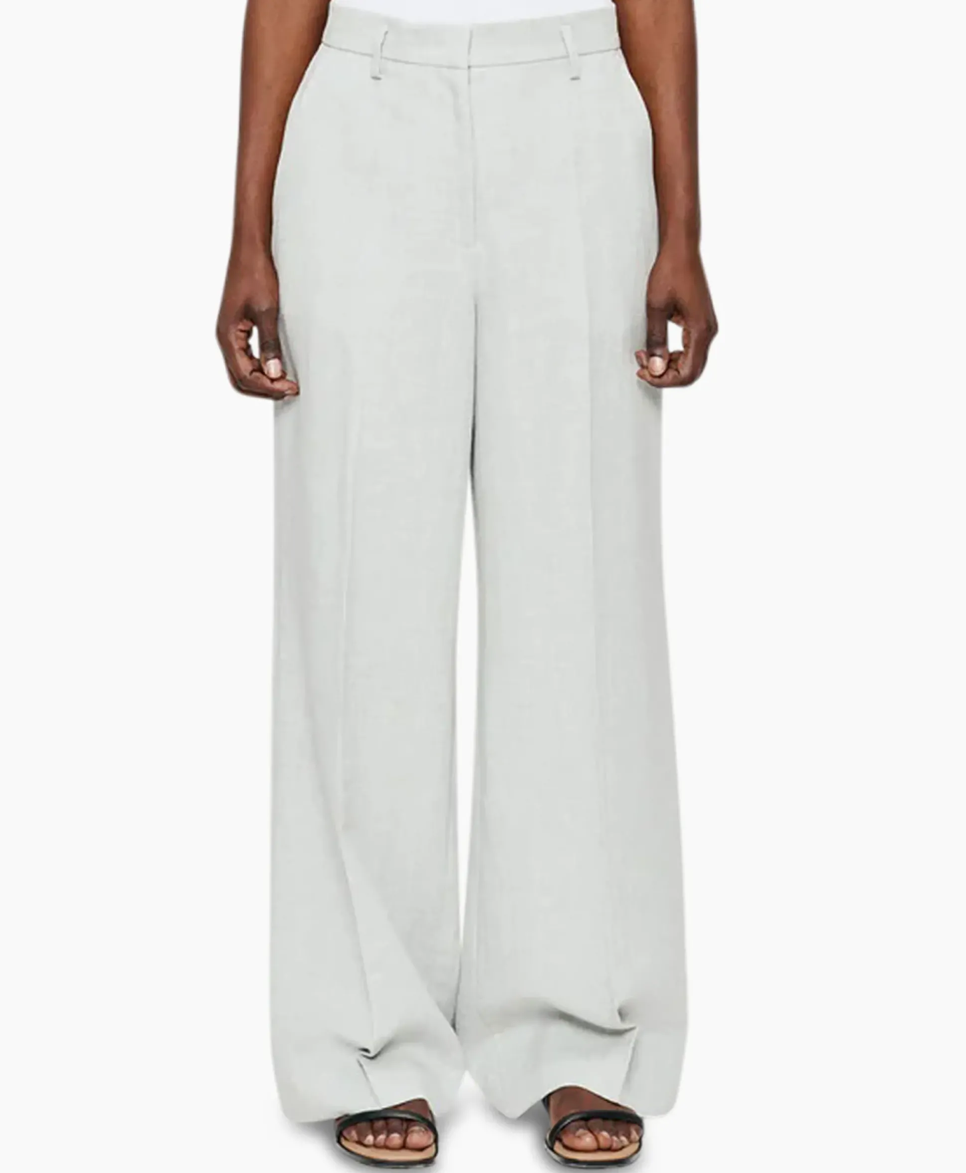 Zenggi Pantalon Melange Linnen Wide Leg Grijs