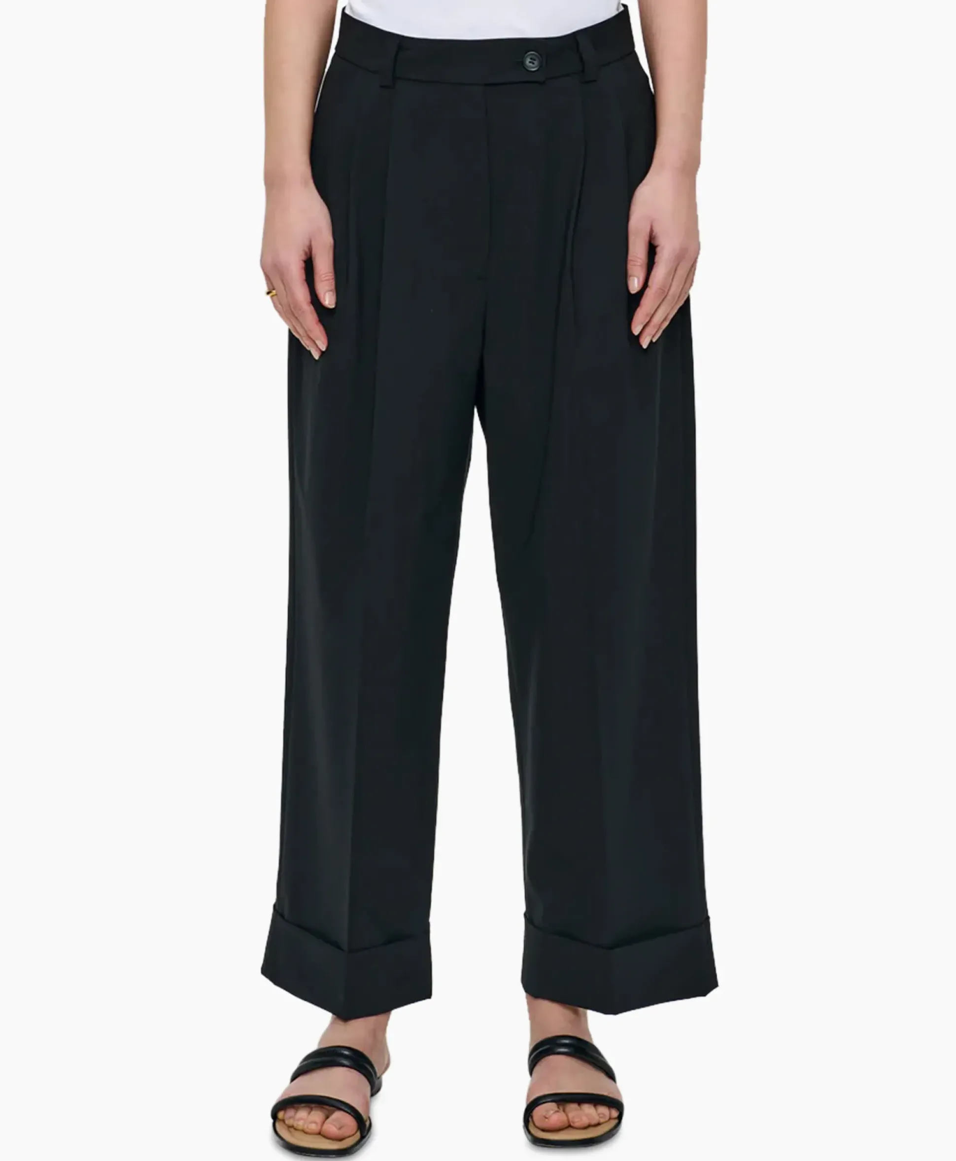 Zenggi Pantalon Tropical Wool Straight Zwart