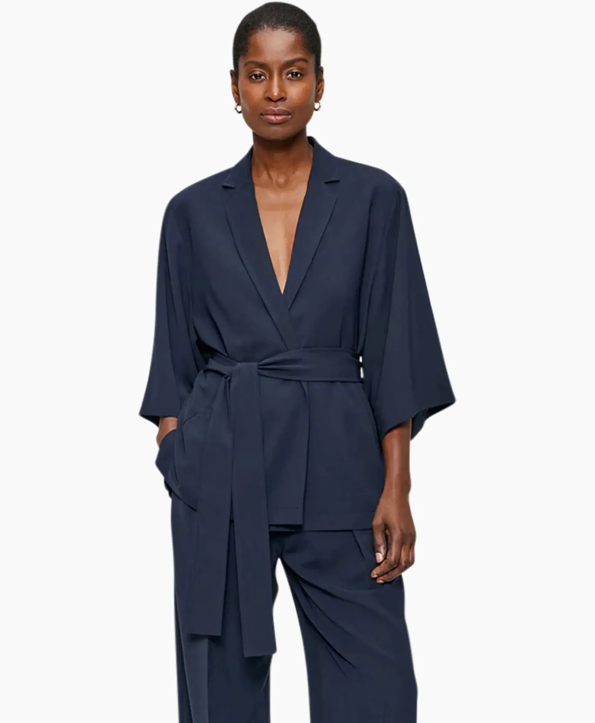 Zenggi Vest Japanse Crepe Kimono Donker Blauw