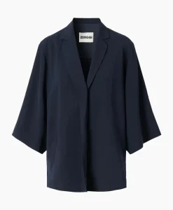 Zenggi Vest Japanse Crepe Kimono Donker Blauw